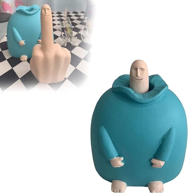 Funny resin middle finger statue with a smiling face, perfect for office or shelf decor
