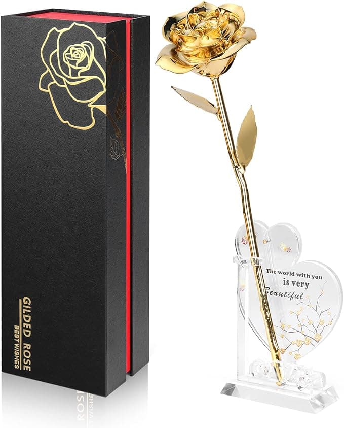 Real rose dipped in 24K gold, presented as a luxurious romantic gift for women on special occasions