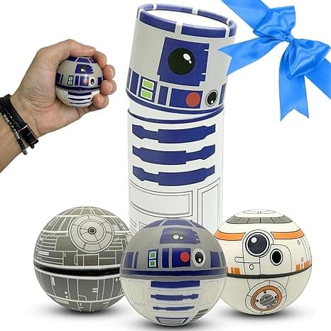 Colorful Star Wars-style stress balls on a desk, being squeezed by an overwhelmed adult trying to resist the Dark Side of work stress.