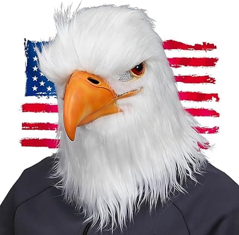Realistic white eagle head latex mask with claws, ideal for costumes or funny party wear