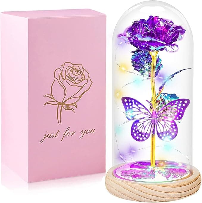 Glowing purple rose with butterflies, a fun and sentimental Mother’s Day or birthday gift for mom or grandma