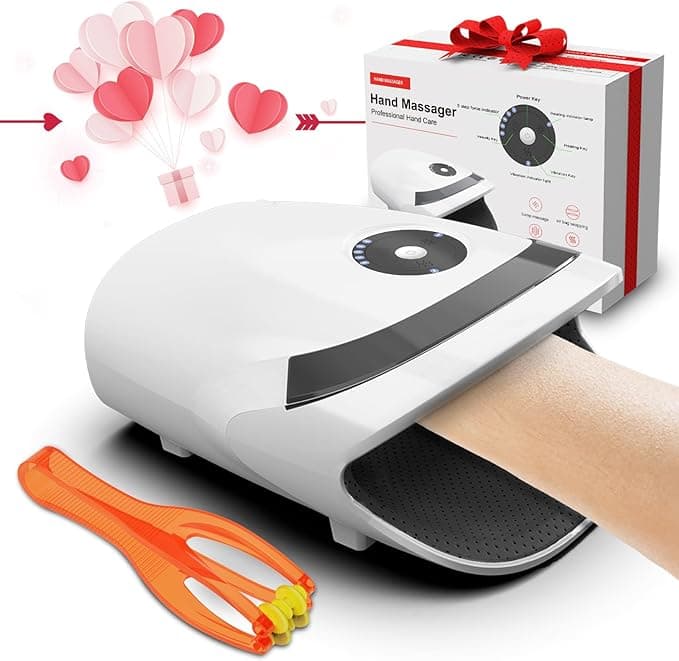 White electric hand massager with heat and compression, perfect for arthritis or relaxing gifts
