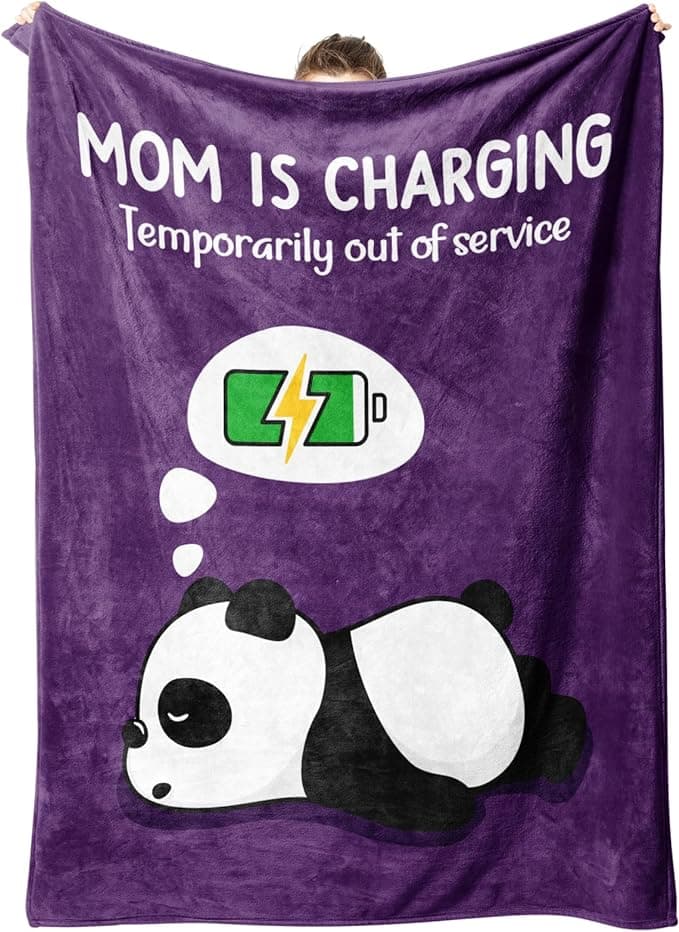 Soft throw blanket with “Mom is Charging” message, perfect funny gift for Mother’s Day or birthdays