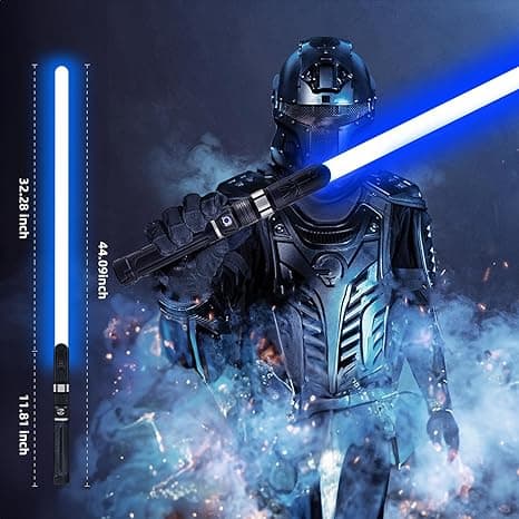 Retro-style RGB lightsaber glowing in vibrant colors with a weathered handle, ready for duels, cosplay, or channeling your inner space drama hero.