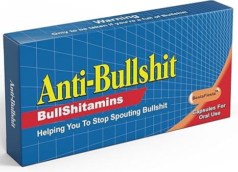 Empty prank pill box labeled Anti-BS, perfect for filling with candy and fooling adults