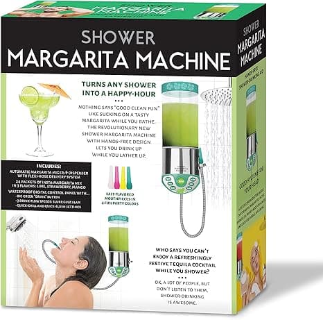 Empty prank gift box featuring a fake shower margarita machine, perfect for white elephant laughs
