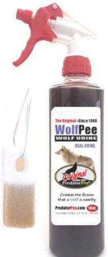Spray bottle of wolf urine with scent tags—perfect for pest control or unhinged outdoor humor