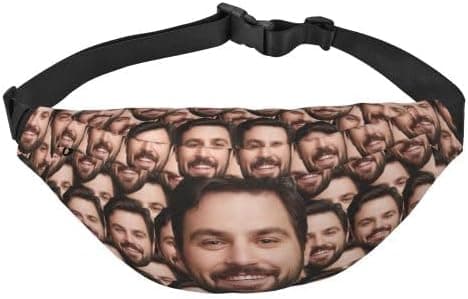 Custom waist bag with a printed face—funny and weird gift idea for men, women, or anyone who wants to carry a face around their hips.