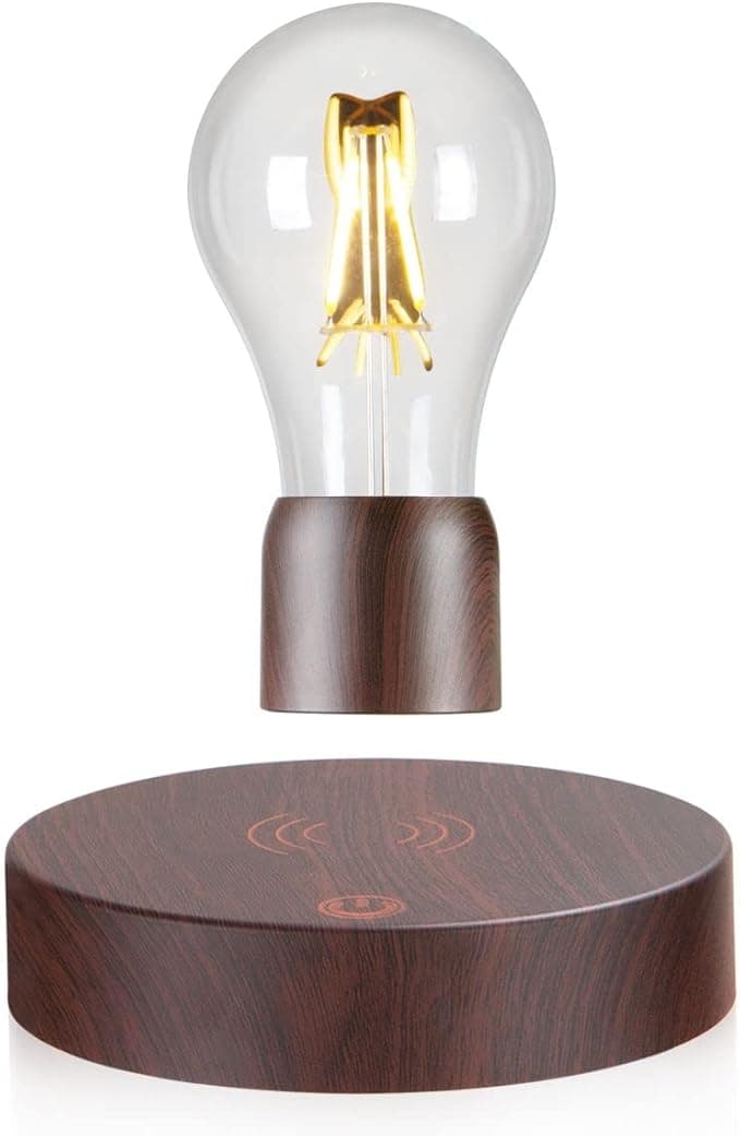 Levitating LED Light Bulb Desk Lamp – Magnetic Floating Night Light with Wooden Base for Home or Office