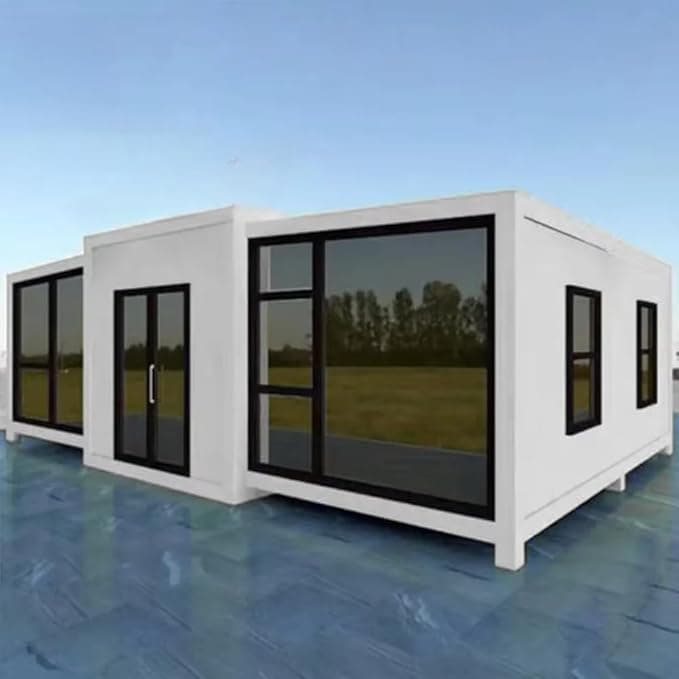 Luxury prefab folding container house with bathroom and bedroom—modern tiny home for camping, traveling, or minimalist living.