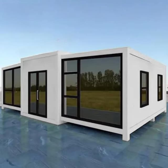 Luxury prefab folding container house with bathroom and bedroom—modern tiny home for camping, traveling, or minimalist living.