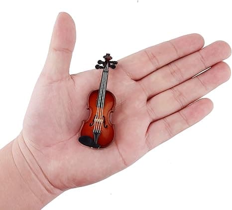 Mini wooden violin with bow and case—ideal for fake sympathy, dollhouses, or desk drama.