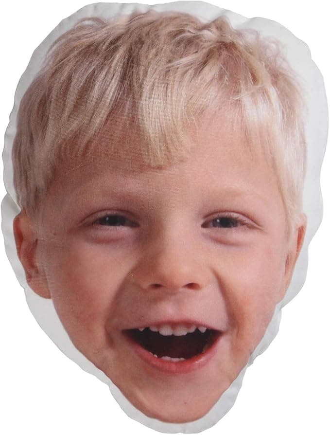 Custom face-shaped photo pillow printed on both sides – funny and personalized plush gift.