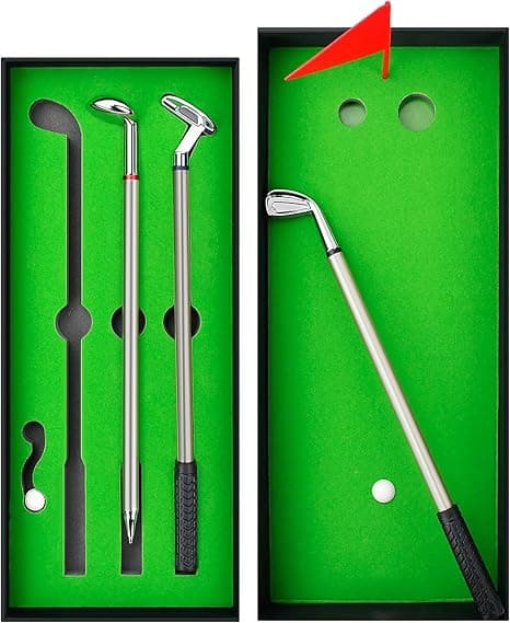 Mini golf desk game set with pen clubs, golf balls, and putting green gift box — funny gift for dads, golfers, and coworkers