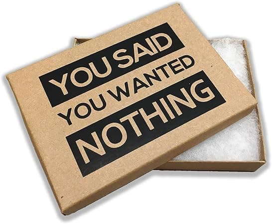 A kraft paper gift box labeled “Box of Nothing,” designed as a humorous gag gift with clean humor for birthdays, holidays, or office parties.