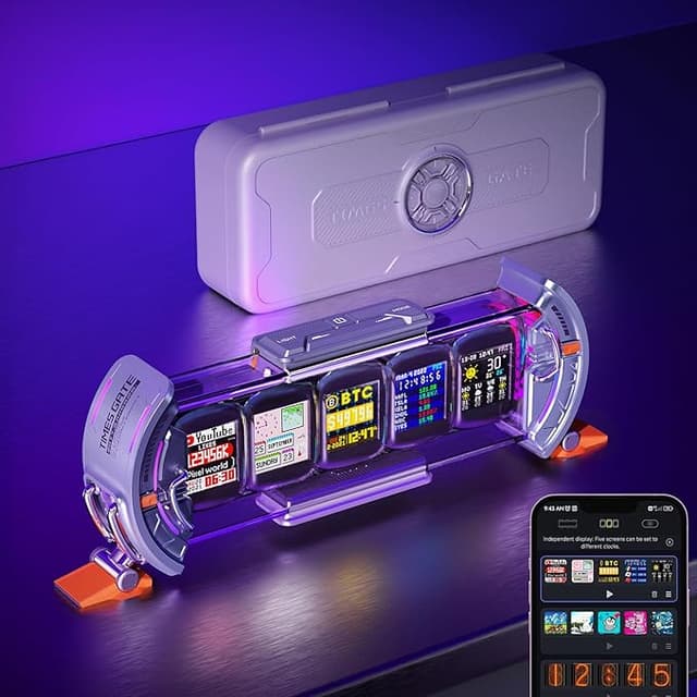 RGB cyberpunk desk clock glowing with pixel art and attitude for gamers and tech lovers