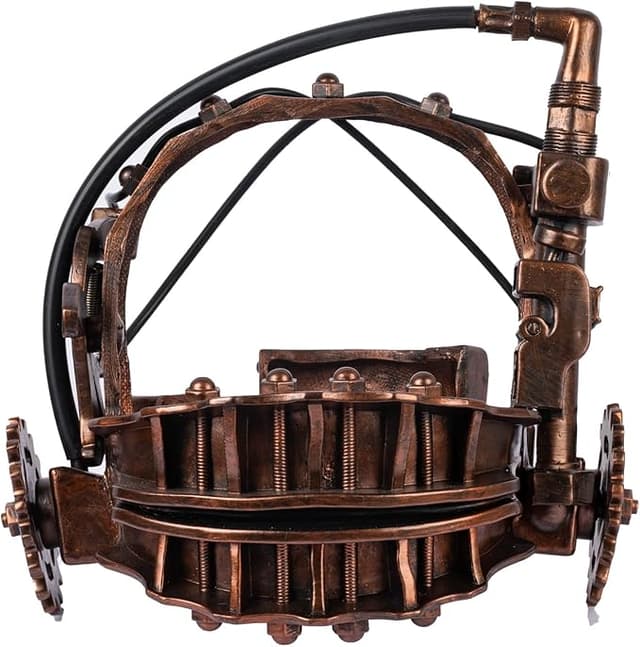Bronze resin Saw trap helmet replica—detailed horror prop for Halloween cosplay, collections, or nightmare fuel home decor.