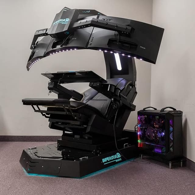 Imperatorworks IW R1 Gaming Workstation Chair – Fully Motorized Cockpit with Massage and Triple Monitor Support
