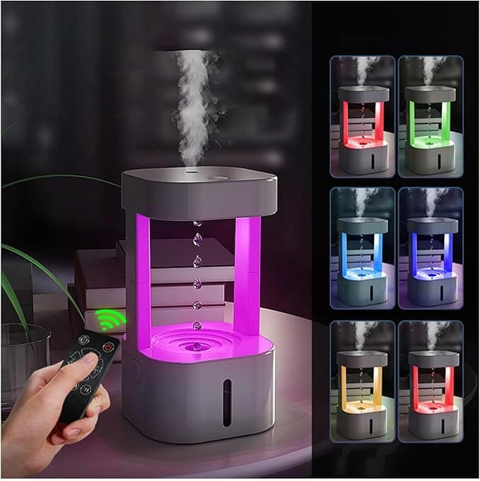 Anti-gravity water droplet humidifier with colorful lights—looks like a science experiment, smells like lavender dreams.