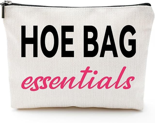 “Hoe Bag Essentials” cosmetic pouch—funny travel makeup bag for girls, party weekends, and chaos-friendly gift giving.