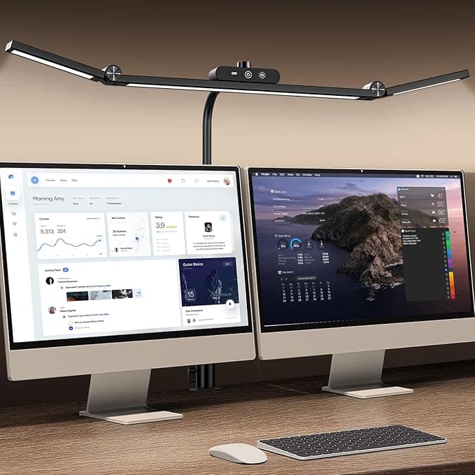 Modern LED desk lamp with clamp and auto-dimming feature—ideal for home offices, study sessions, or late-night productivity binges.