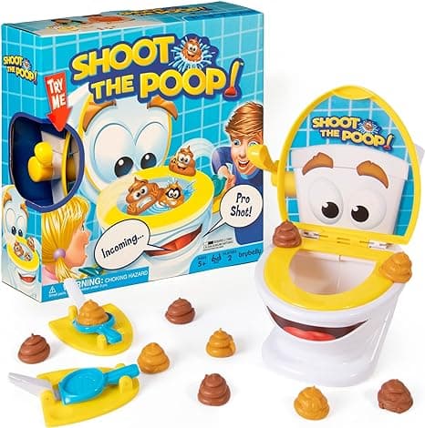 Shoot the Poop game with flying turds and toilet target, fun bathroom-themed family game with silly sound effects