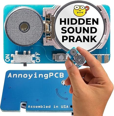 Annoying hidden noise prank device for ultimate long-term gag, featuring random beeps and cricket sounds