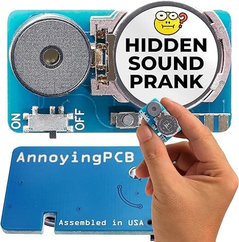 Annoying hidden noise prank device for ultimate long-term gag, featuring random beeps and cricket sounds