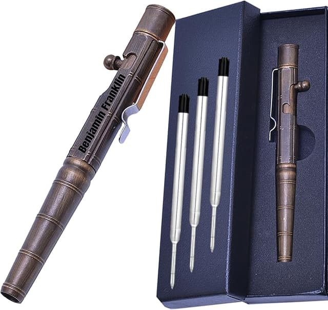 Bronze bamboo-shaped custom bolt action pen with clip — personalized tactical gift for office warriors