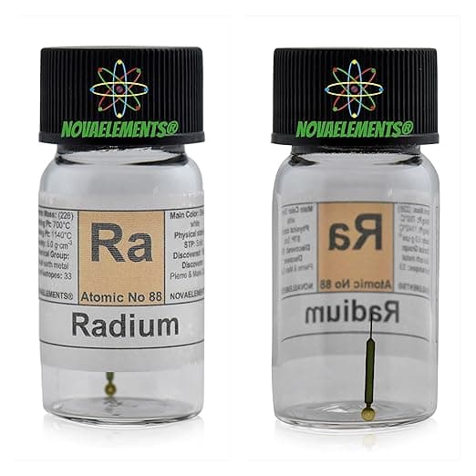 Radium element sample watch hand sealed in labeled glass vial for collectors of vintage radioactive curiosities